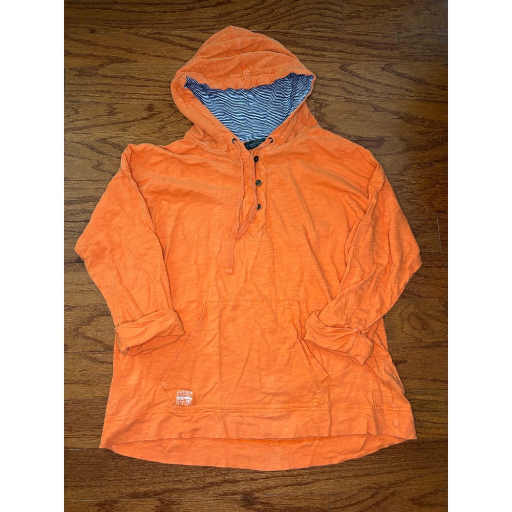 LRL Lauren Jeans Co. Orange Shirt Hoodie 3/4‎ sleeves